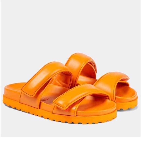 Gia Borghini x Pernille Teisbaek Sandals Leather Slides in Orange Leather - Picture 1 of 11